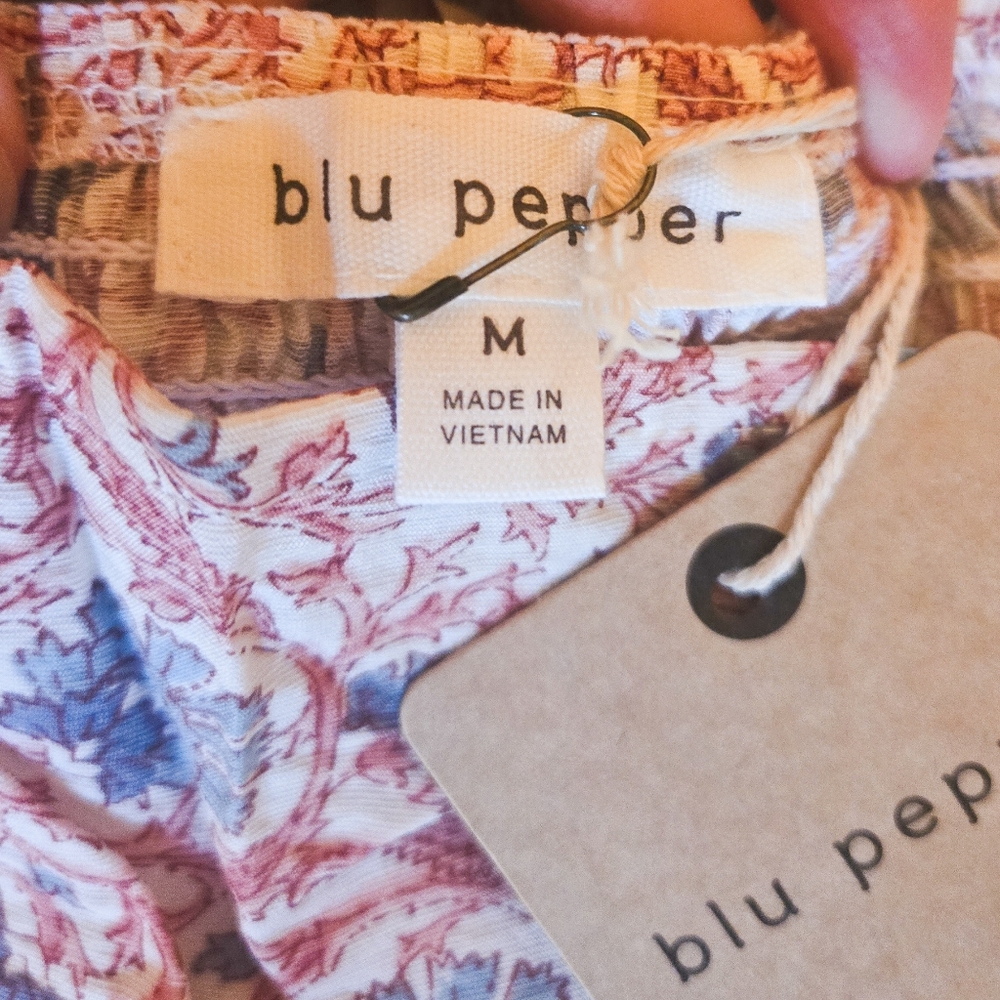 🦋LAST🦋 NWT Blu Pepper Floral Ruffle Strap Mini Dress, Size Large - Picture 7 of 8